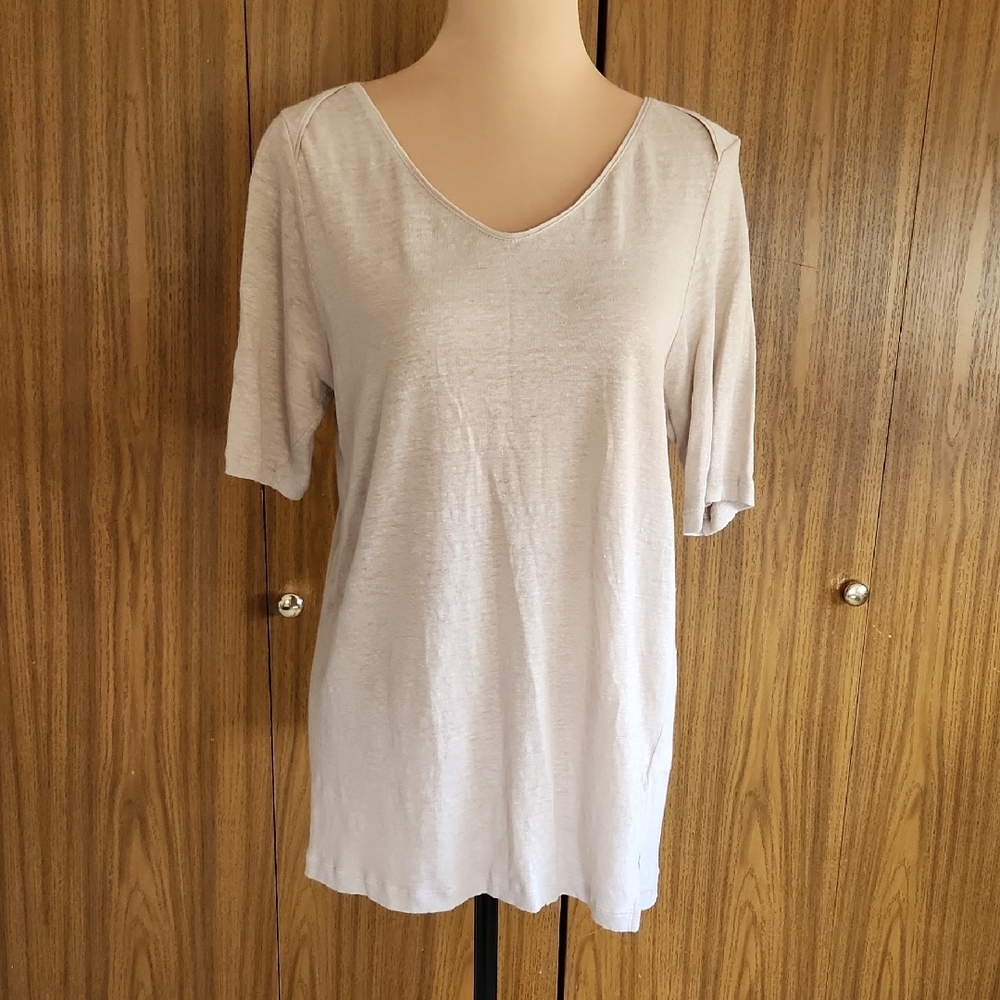 J. Jill Love Linen, Light Beige Elbow Length Sleeve Tee